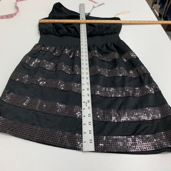 She Said... Sequin Cocktail Dress Womens S Small Black One Shoulder Banded Waist - Picture 7 of 15